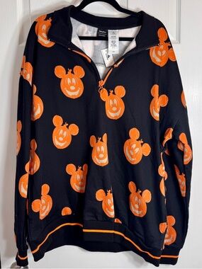 NWT Disney Her Universe Mickey Mouse Pumpkin Jack-O-Lantern 1/4 Zip Pullover XXL